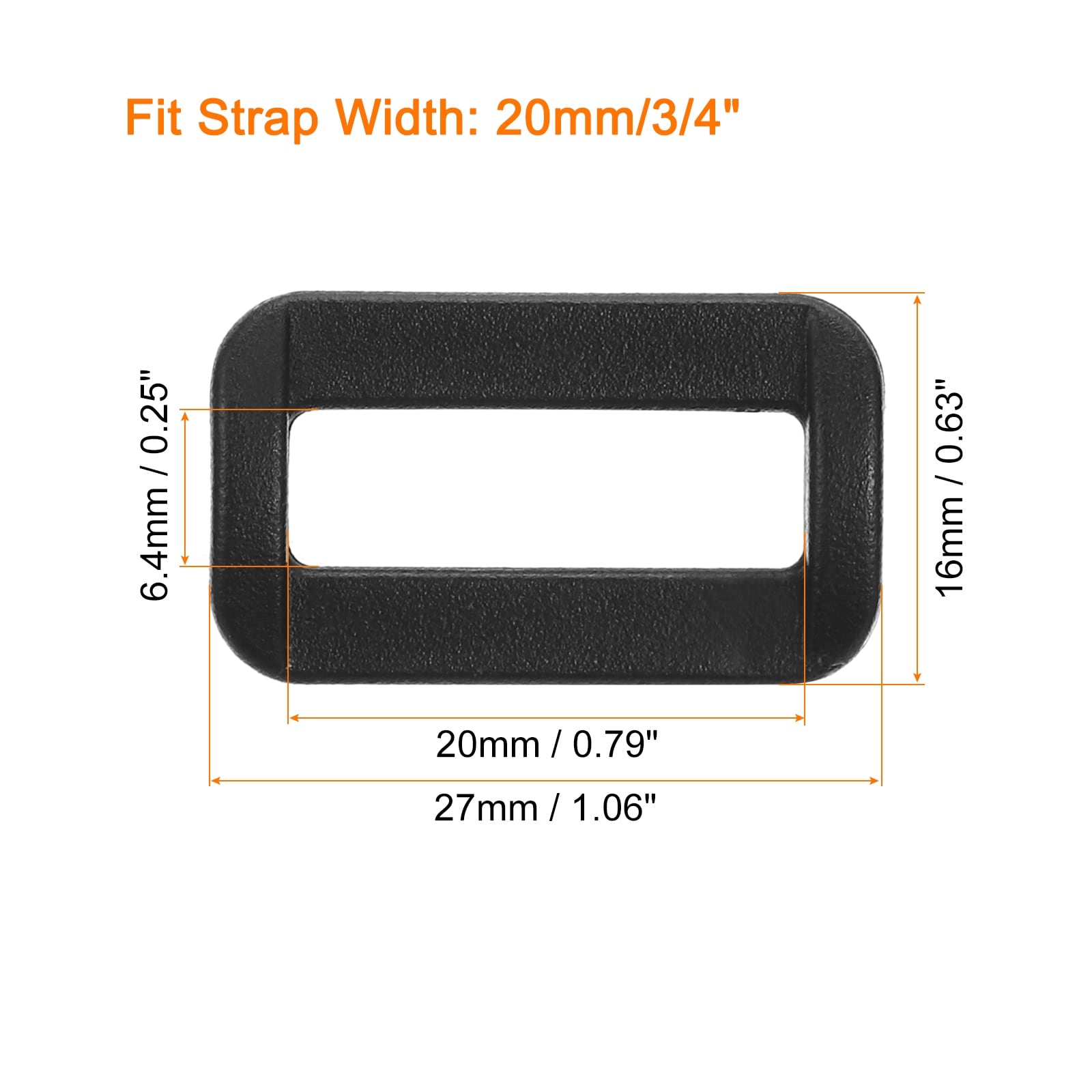 Plastic Rectangle Ring, Webbing Belt Buckle Slide Loop for Backpack Straps DIY Accessories - Black