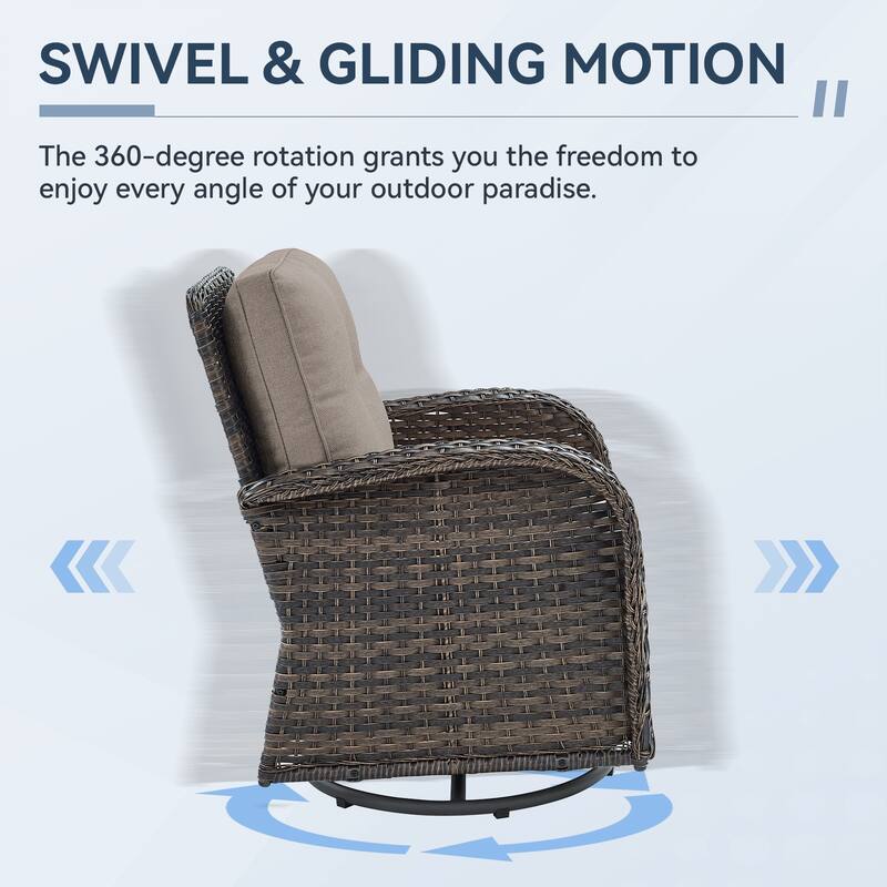 Gymojoy 5-Piece Outdoor Wicker Patio Swivel Chair & Ottoman Set, Rattan Coversation Set with Water Resistant Cushions
