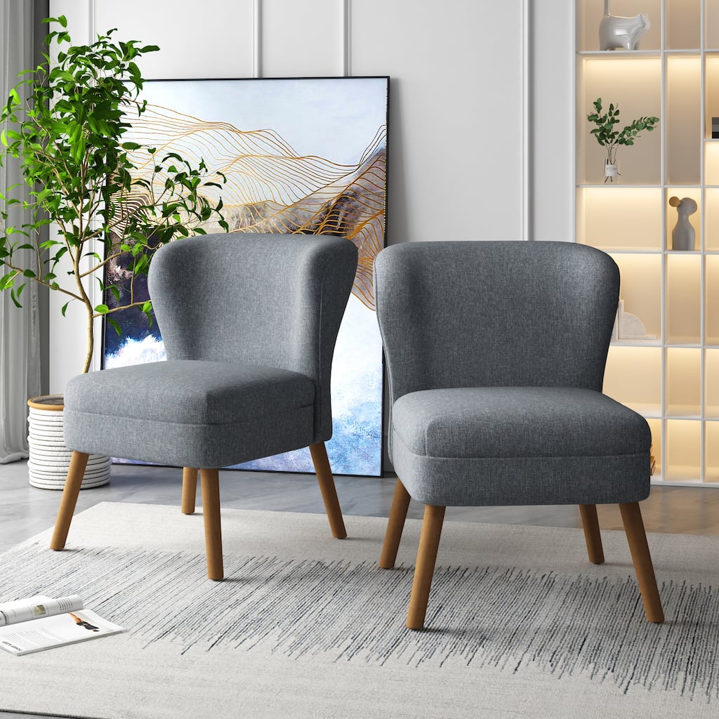 2 Set Upholstered Accent Chair Armchair Linen Side Chair