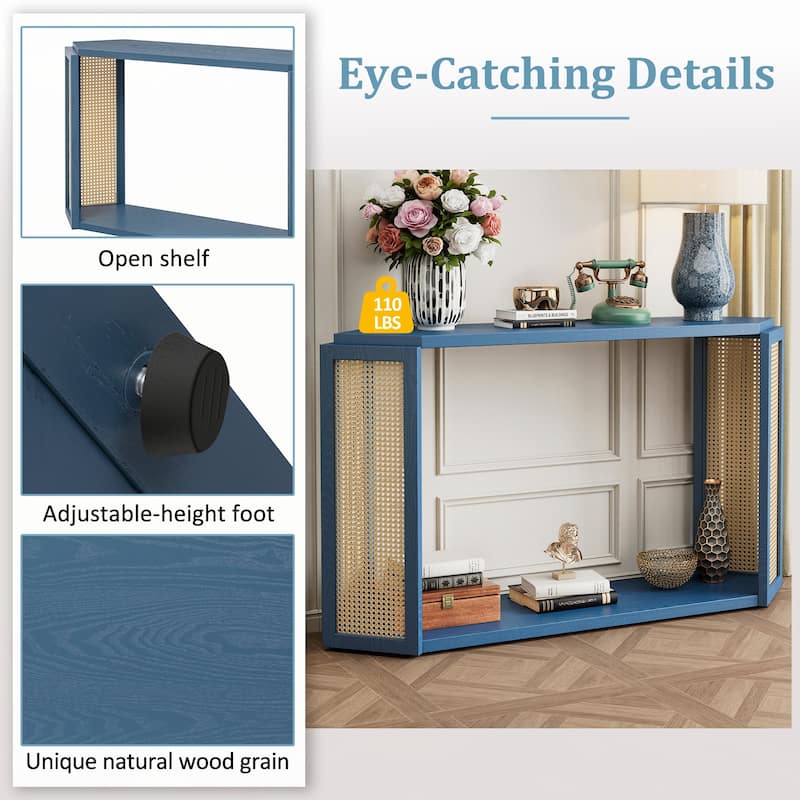 Narrow Console Table with Open Shelf,Antique Blue