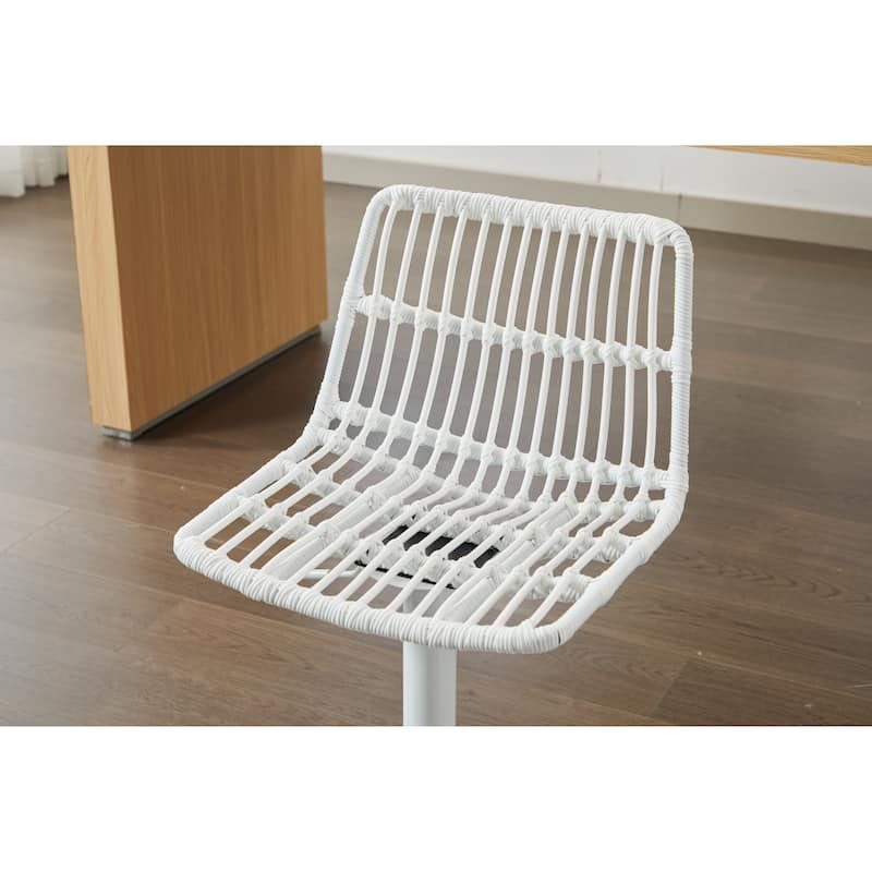 Set of 2 Vintage Rattan Bar Stool, 360° Swivel Seat Chair with Metal Base, Adjustable Height Counter Height Chair with Footrest