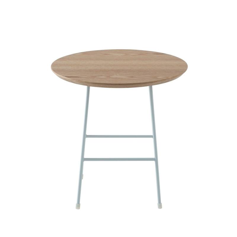 Rossmore Round Side Table MDF Wood Tabletop and White Stainless Steel Frame Accent End Tables