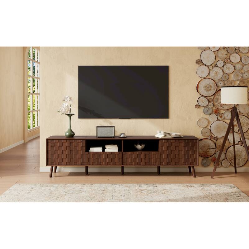 Roomfitters 78 Inch Modern TV Stand for TVs up to 85 Inch, Media Console with Storage Drawers & Solid Wood Legs, Walnut