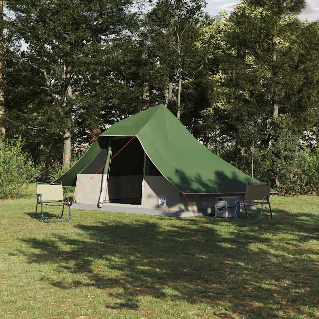 vidaXL Family Tipi Tent Folding with Roof Green 364 x 281 x 257 cm - 143.31 x 110.63 x 101.18 in