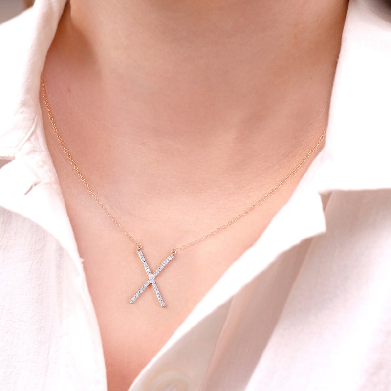 1/20ct TDW Diamond Classic Initial Pendant Necklace in Silver for Women