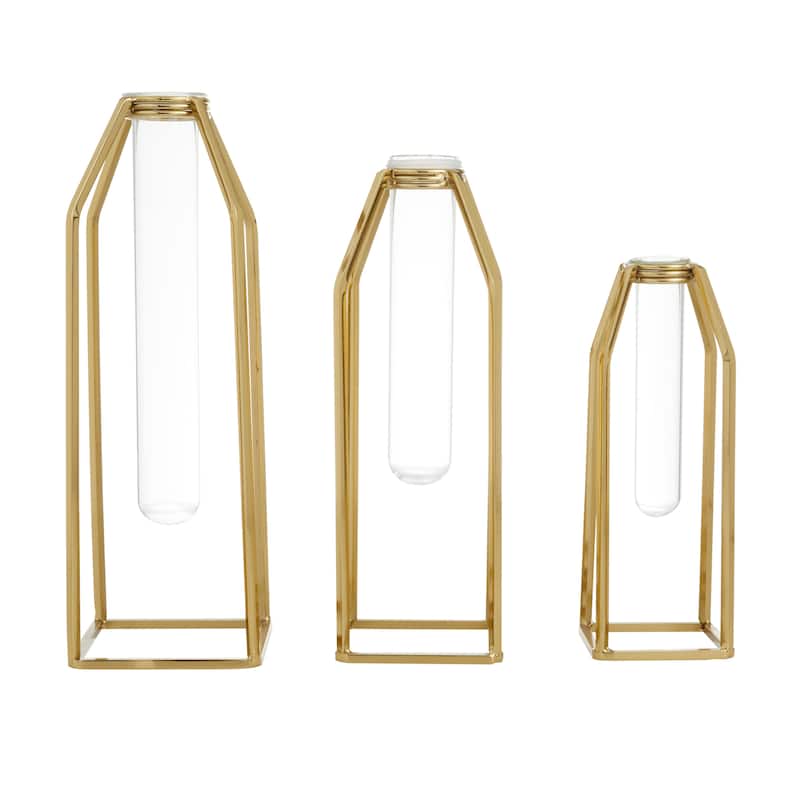 Stainless Steel Metal Test Tube Vase - Set of 3 Gold - CosmoLiving by Cosmopolitan - 5"W x 5"L x 13"H