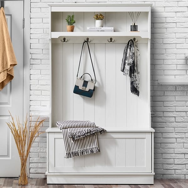 3-In-1 Entryway Hall Tree with Shoe Storage Bench and Coat Racks 4 Hooks  for Entrance, Hallway, White - Bed Bath & Beyond - 36532420