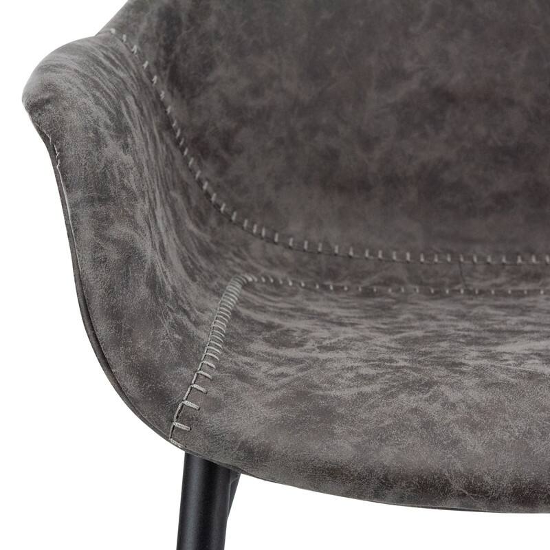 Markley Mid-Century Modern Upholstered Distressed Leather Dining Chair with Comfy Curved Seat & Strong Powder-Coated Metal Legs