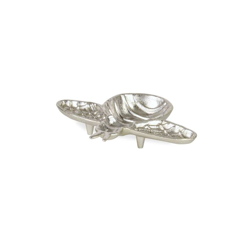 HomeRoots 8" Silver Cast Iron Bumble Bee Trinket Tray - 8.00 in. x 1.25 in. x 6.50 in.