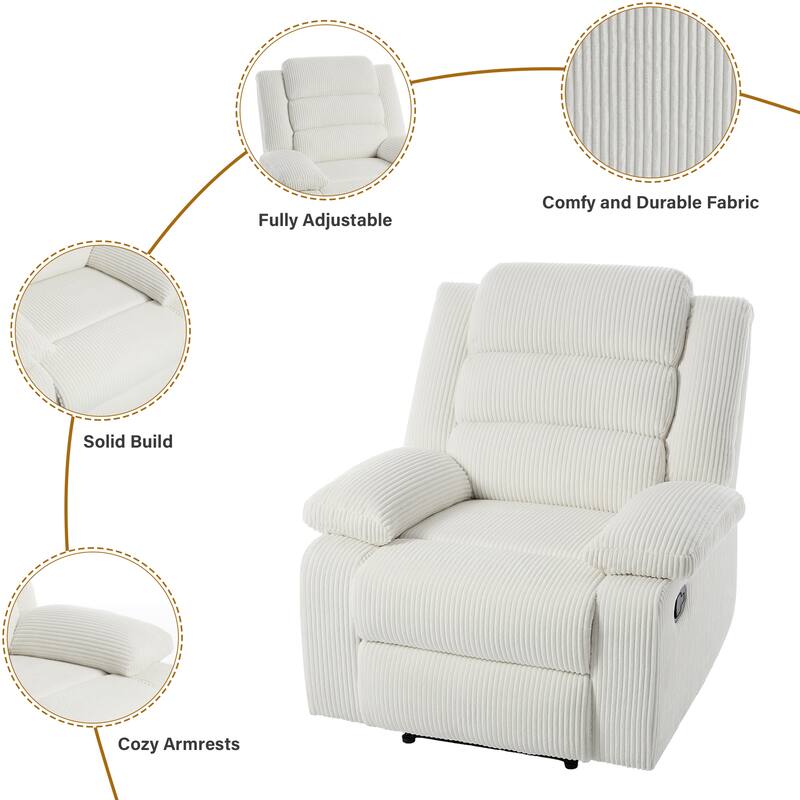 Classic Corduroy Upholstered Push Back Manual Recliner Chair(Set of 2)