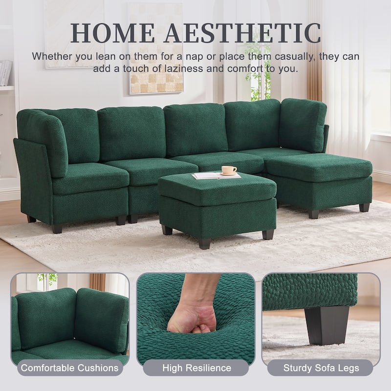 Modular Sleeper Sofa Bed U-shaped Sectional Couches with Hidden Storage Seat and Ottomans, Freely Combinable Chaise Lounge Sofa