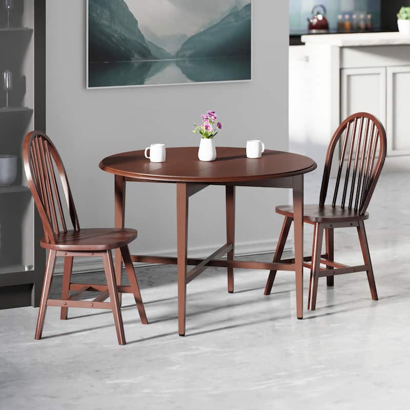 Hannah 3-Pc Double Drop Leaf Table Set with 2 Windsor Chairs Walnut Finish