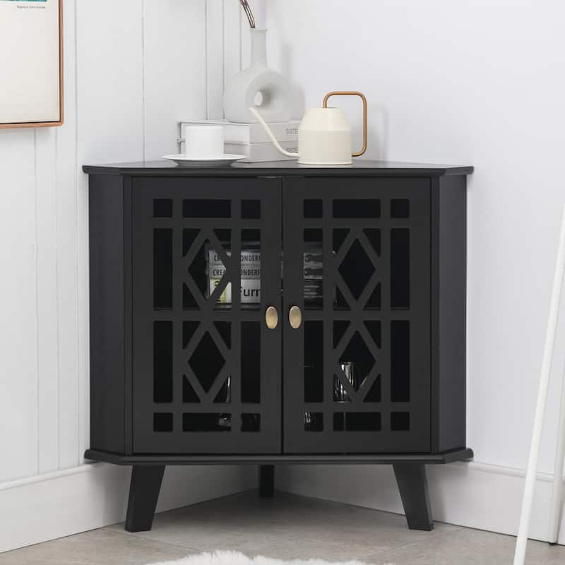 Corner Sideboard Cabinet Free-Standing Corner Storage Organizer - Small - Small-Black