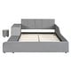 preview thumbnail 37 of 44, Full Size Velvet Upholstered Platform Bed w/ Bedside Desk & Stool, Mother & Child Platform Bed Frame w/ Footboard & Guardrail
