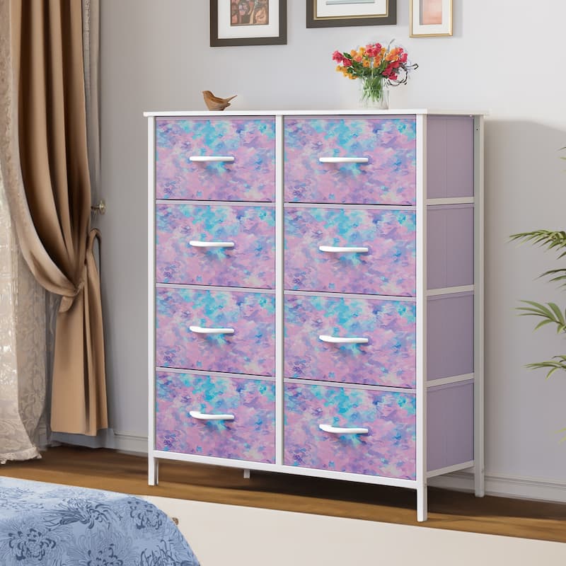 Modern Wide Dresser Storage Tower with 8 Drawers - Multi-Color