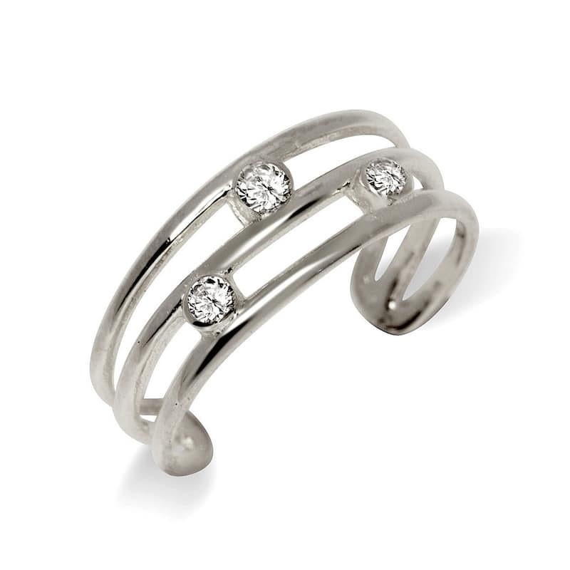 Curata Solid 10K Yellow or White Gold Adjustable Three Row Bezel-set Cubic Zirconia Toe Ring (6mmx15mm)