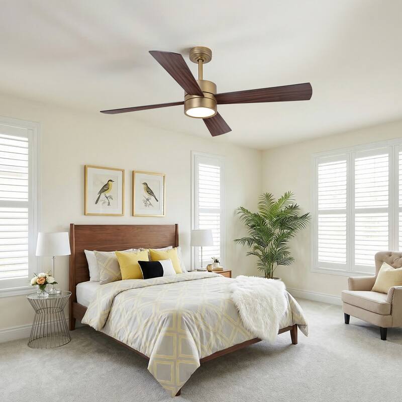 52" Modern Gold Integrated LED Dimmable Reversible Smart Ceiling Fan with RGB Light, Remote and APP Control