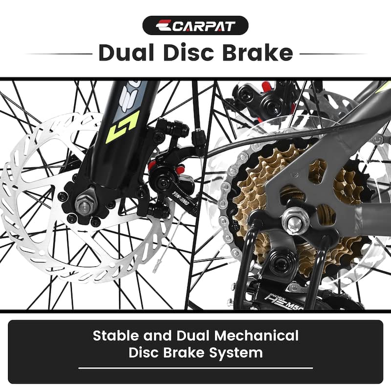 24 Inch Mountain Bike Boys Girls, Steel Frame, Shimano 21 Speed Mountain Bicycle with Daul Disc Brakes and Front Suspension