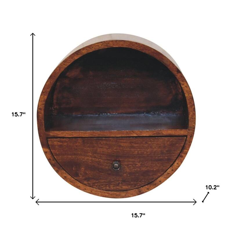 HomeRoots 16" Chestnut Solid Wood Round One Drawer Floating Nightstand