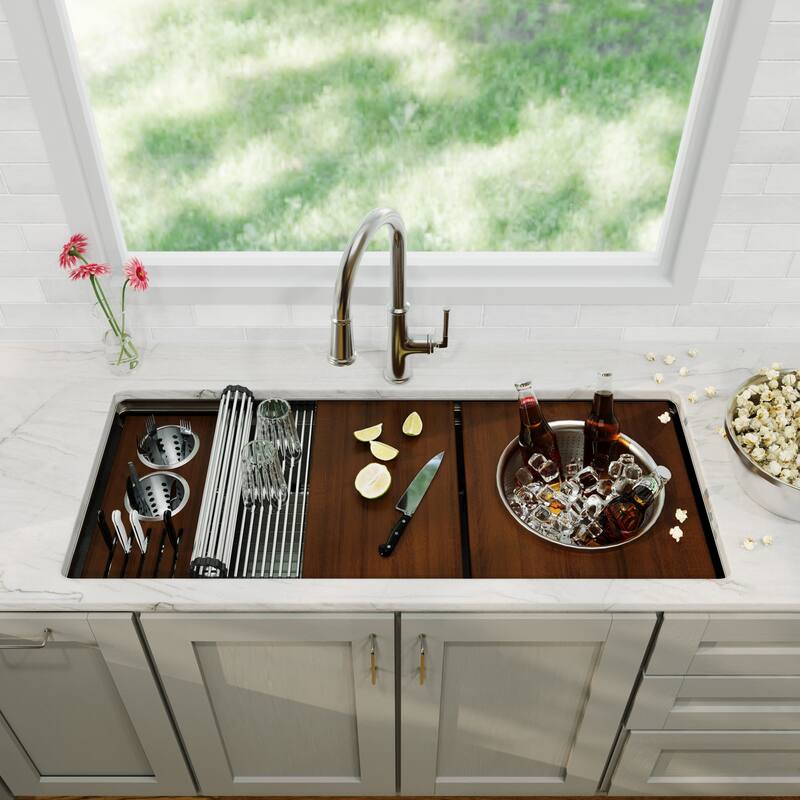 Karran 45" Undermount WS-90 Single Bowl 16 Gauge Stainless Steel Workstation Kitchen Sink