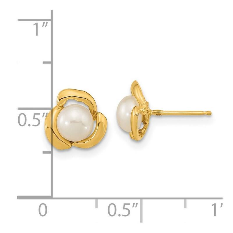 Curata 14k Yellow Gold 5-6mm White Button Freshwater Cultured Pearl Post Earrings (8.37x8.37mm)