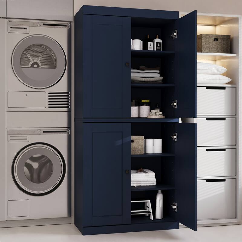 Palace Imports 100% Solid Wood Bathroom & Laundry Storage Cabinet, Raised Panel Doors, Adjustable Shelves, 32" Wide, 71.5" Tall