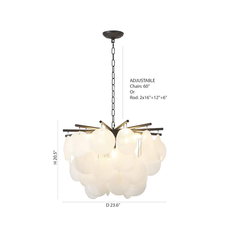 Transitional 7-Light Stain Black Chandelier With Frosted White Glass Petals