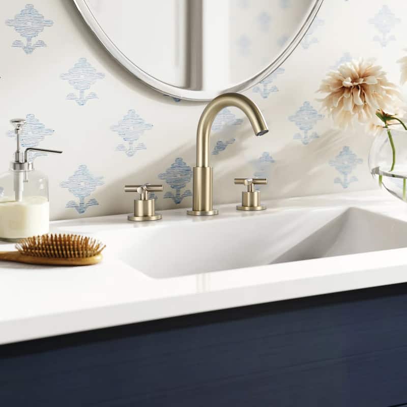 8.3"H Solid Brass Widespread 2-handle Bathroom Sink Faucet with Pop-Up Drain Assembly