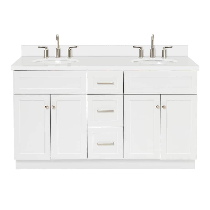 Ariel F061DWQOVO Hamlet 61" Free Standing Double Basin Vanity Set with - White / Pure White Top - Painted