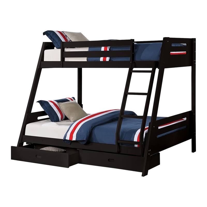 Black Twin over Twin/ Full Bunk Bed with Underbed Drawers