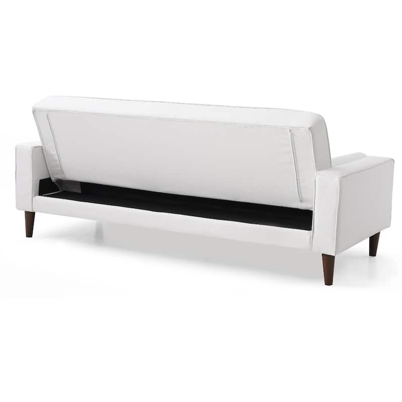 Flared Arm Faux Leather Tufted Straight Sofa with Bolster Pillows - 85" - White