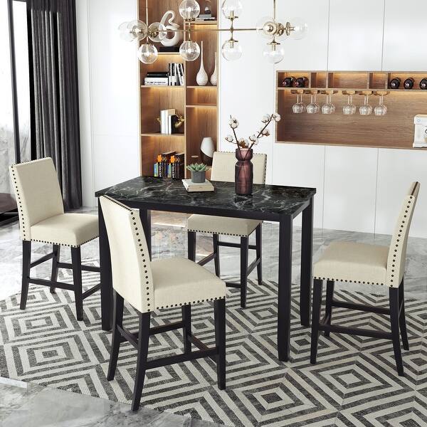 5 Piece Counter Height Faux Marble Modern Dining Set