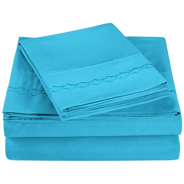 Superior Wrinkle-resistant Embroidered Microfiber Bed Sheet Set. Opens flyout.