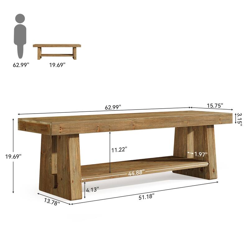63" Solid Wood TV Stand with Open Storage Shelves, Entertainment Center Television Console for 75-Inch TVs Living Room Bedroom