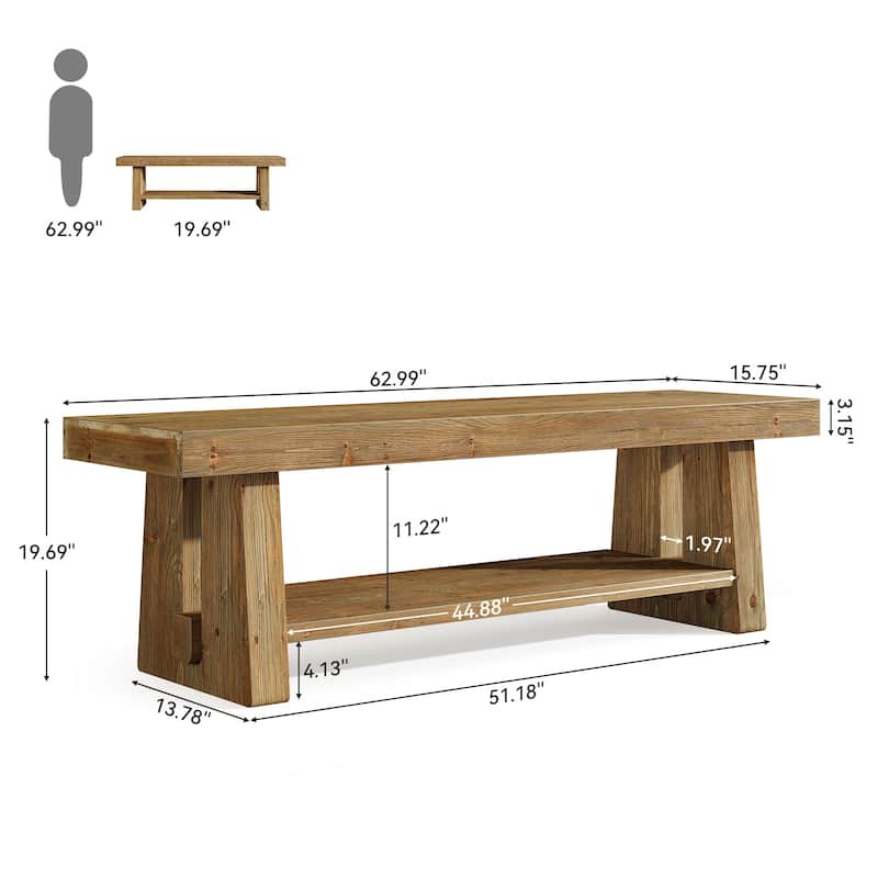 63-Inch Farmhouse TV Stand, 2-Tier Solid Wood Entertainment Center