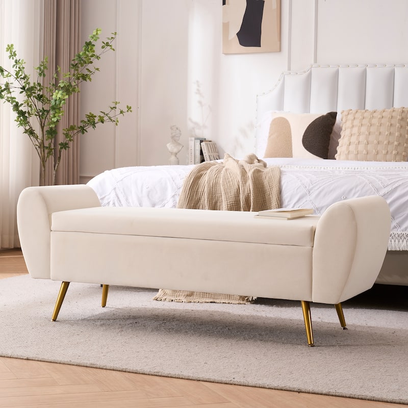 Upholstered 56"W Flip Top Storage Bench with arms