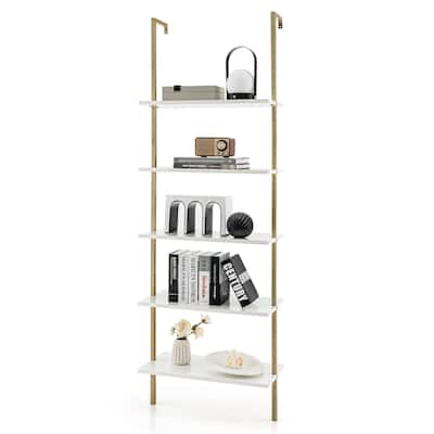 Gymax 5 Tier Ladder Shelf 71'' Open Wall-Mounted Bookcase with Golden