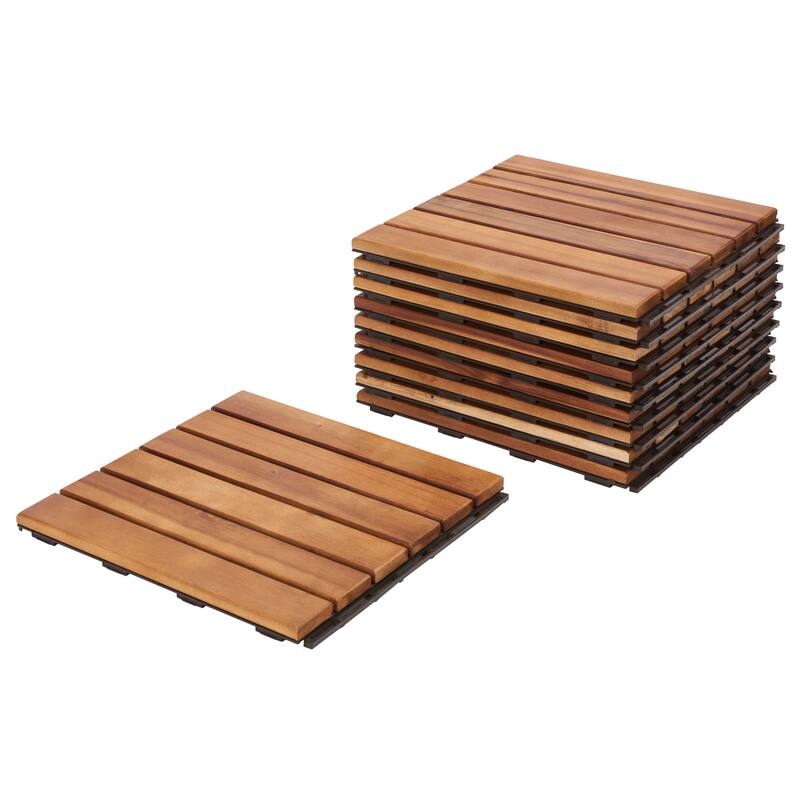 SAFAVIEH Outdoor Yara Wooden Floor Tile (10 Pack) - 12" W x 12" D x 1" H - 12Wx12Dx1H