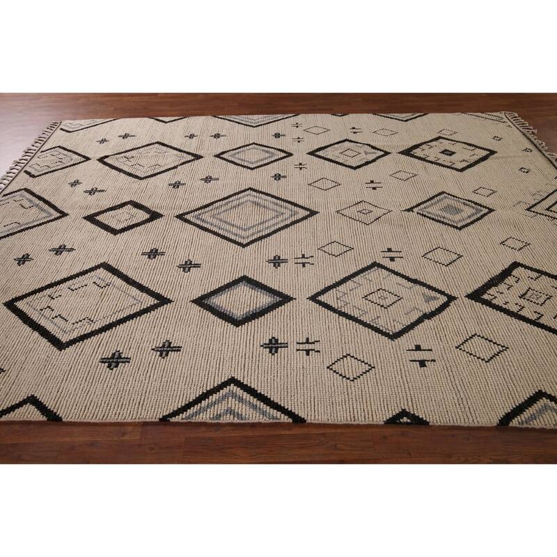 All-Over Geometric Moroccan Modern Area Rug Handmade Wool Carpet - 7'8"x 10'10"