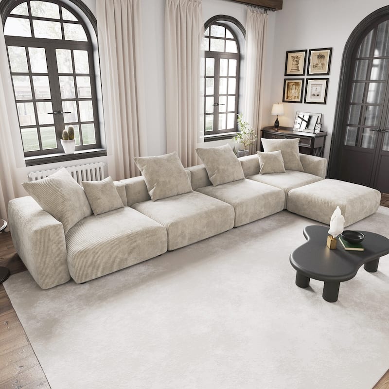 L-shape Corduroy 5-pieces Upholstered Sectional Sofa