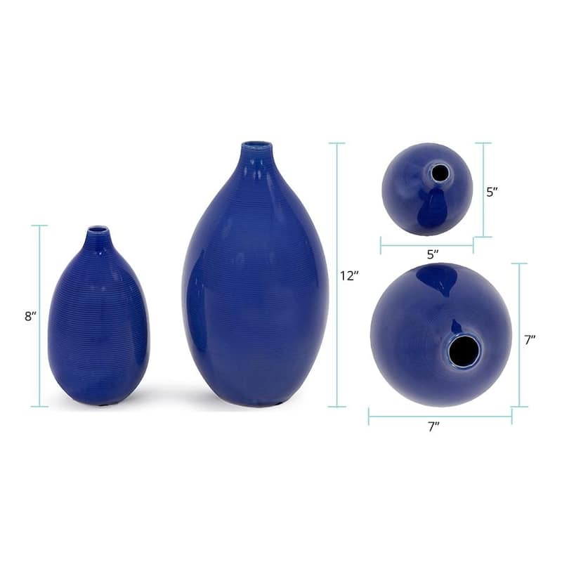 Allan Andrews Cobalt Blue Glazed Ceramic Vases Set of 2
