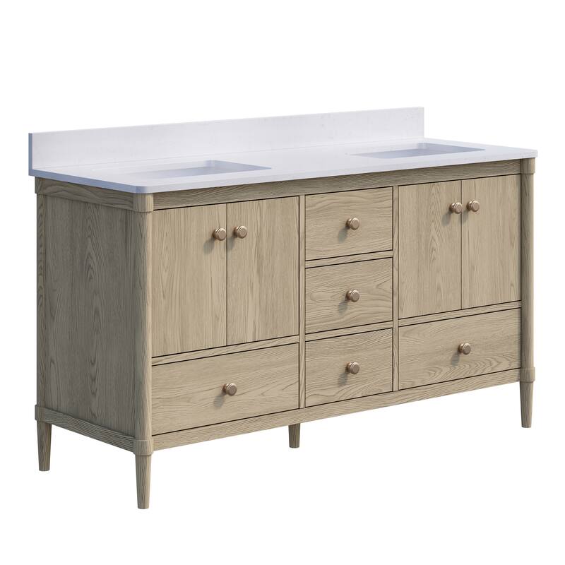 34''H Solid Wood Bathroom Vanity With Carrera White Quartz Top and Sink