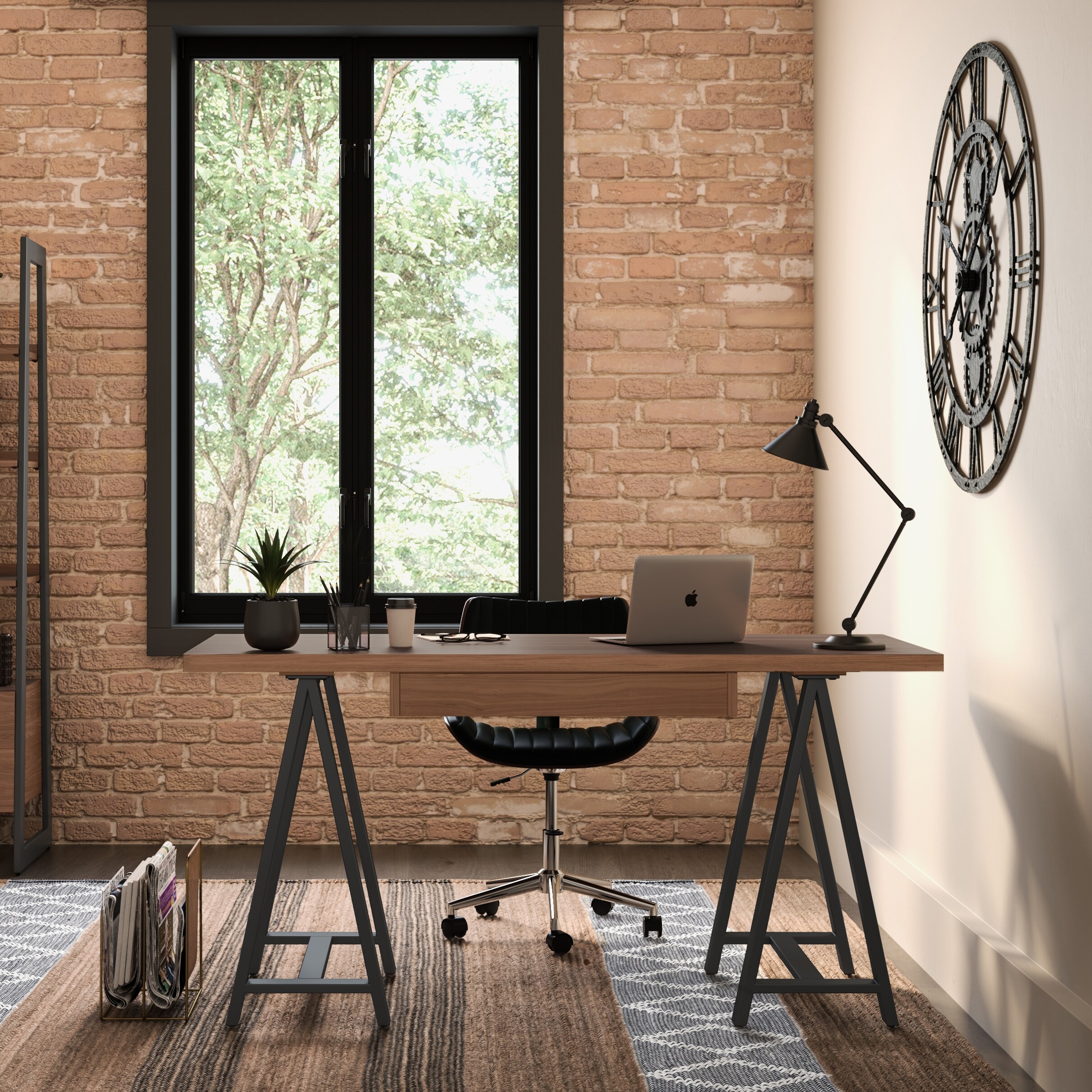 Wyndenhall hawkins solid wood modern industrial 60 inch wide writing office desk discount