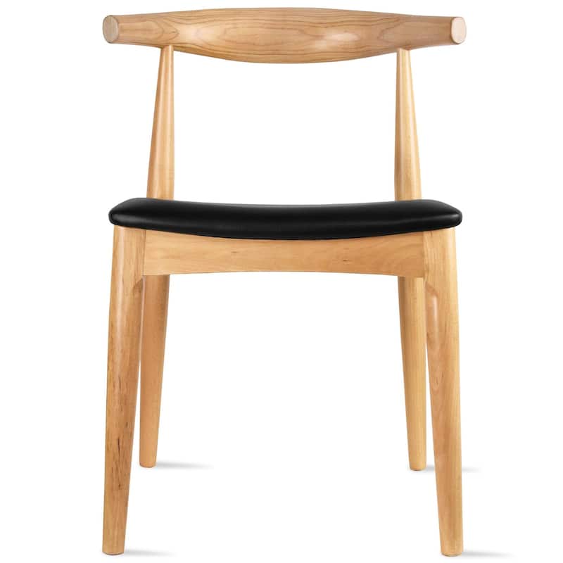 Natural Solid Wood Dining Elbow Chairs With PU Leather or Beige Fabric Cushion Seat And Oak Frame - Natural