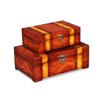 Brown Burlwood Veneer Rectangular Storage Boxes (Set of 2)