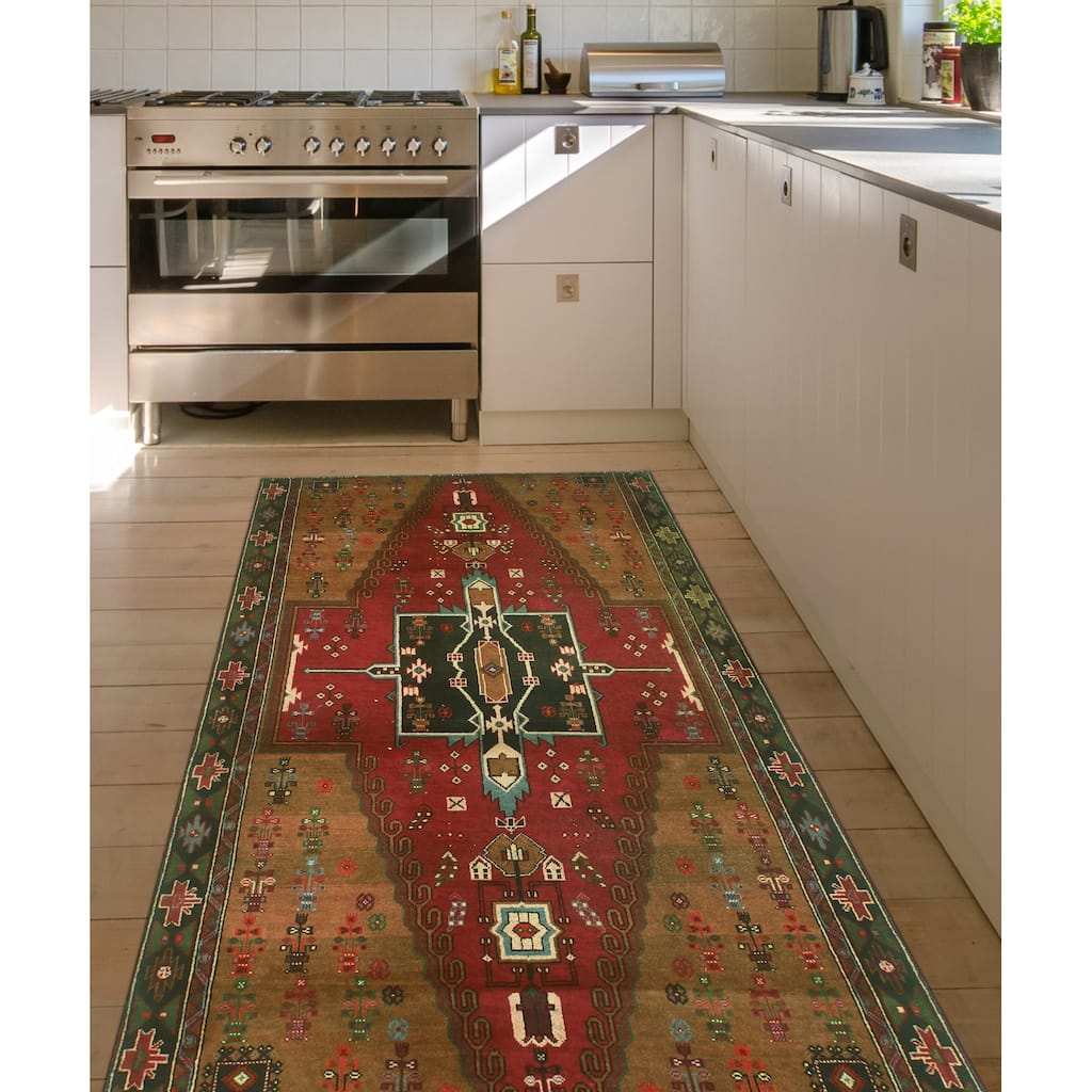 Fine Vintage Distressed Cedric Red/Charcoal Runner - 4'1" x 8'6"