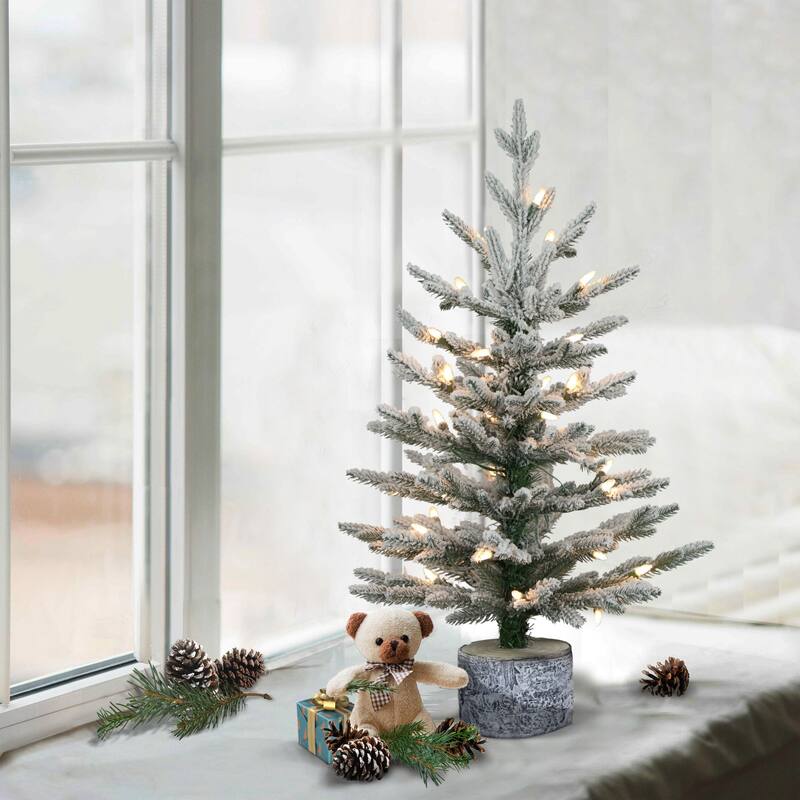 2' Potted Flocked Arctic Fir Pencil Artificial Tree Clear Lights - 2 Foot