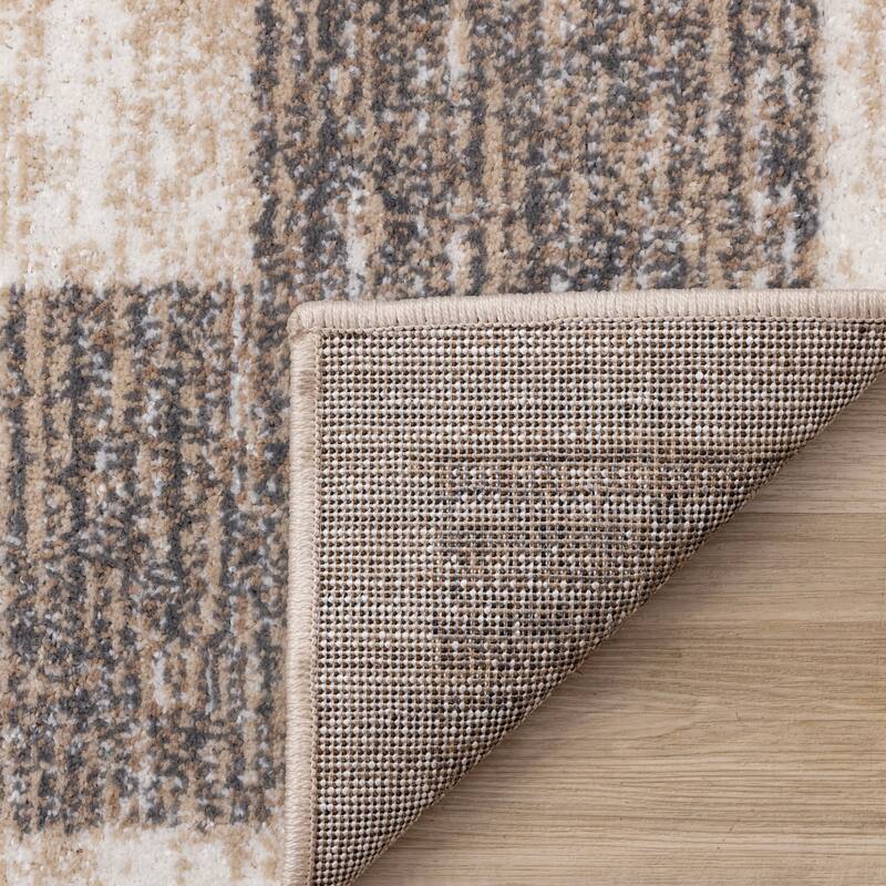 Covington Beige Taupe White Distressed Simple Border Area Rug