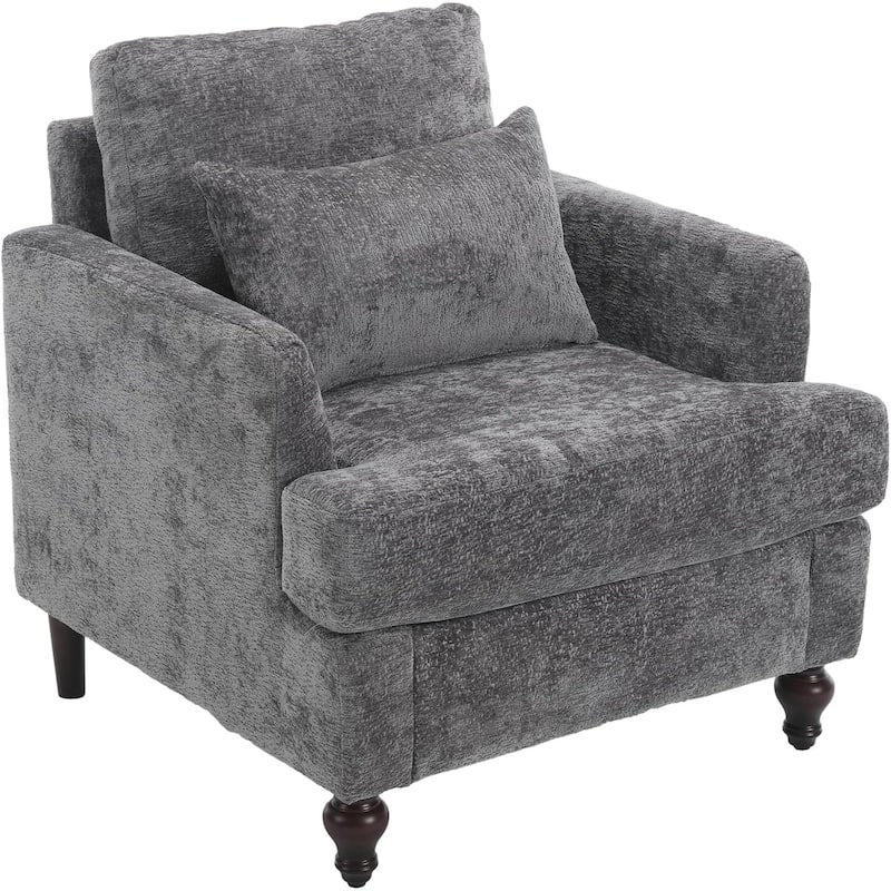 Roomfitters Tufted Wood Frame Accent Chair, Mid-Century Lounge Club Chair with Studded Trim for Bedroom or Living Room