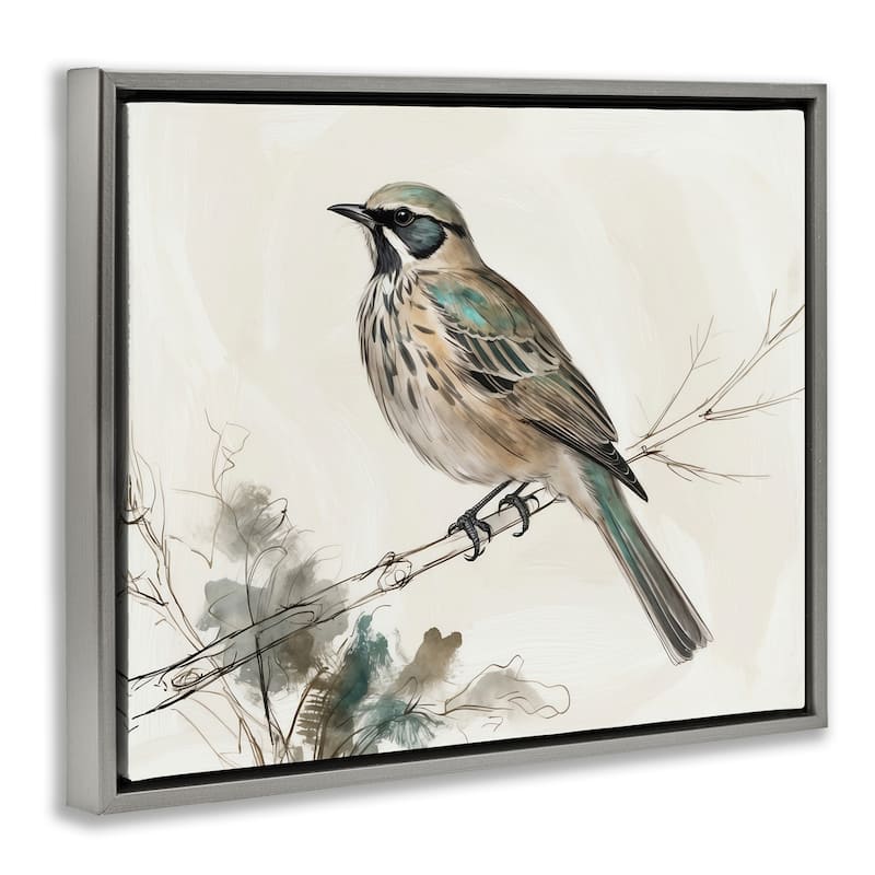 Stupell Perched Bird Illustration Framed Floater Canvas Wall Art Design By LSR Creative Studio